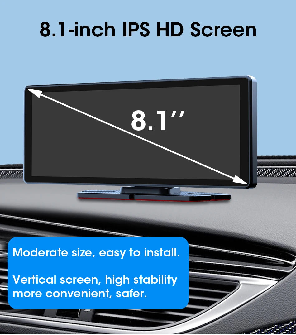 Vtopek 8.1 Inch 2.5K Dash Cam Wireless Carplay Android Auto Car DVR WiFi GPS Navigation Rearview Camera Dashboard Video Recorder