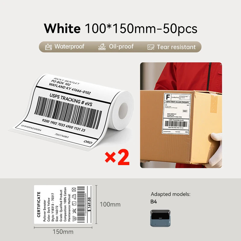Large Size Labels for Niimbot B4 Label Printer Barcode Price Tag Retail Self-adhesive Stickers for Small Bussiness