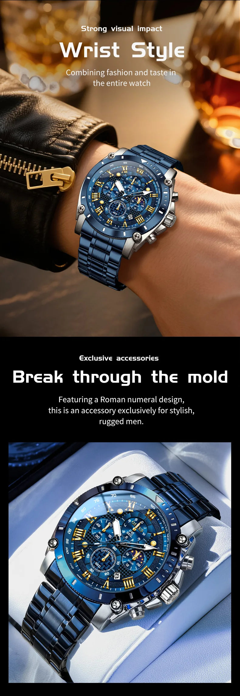 OLEVS New Man Watch Moon Phase Chronograph Waterproof Luminous Multi-functional Original Luxury Brand Quartz Men's Watches 3689