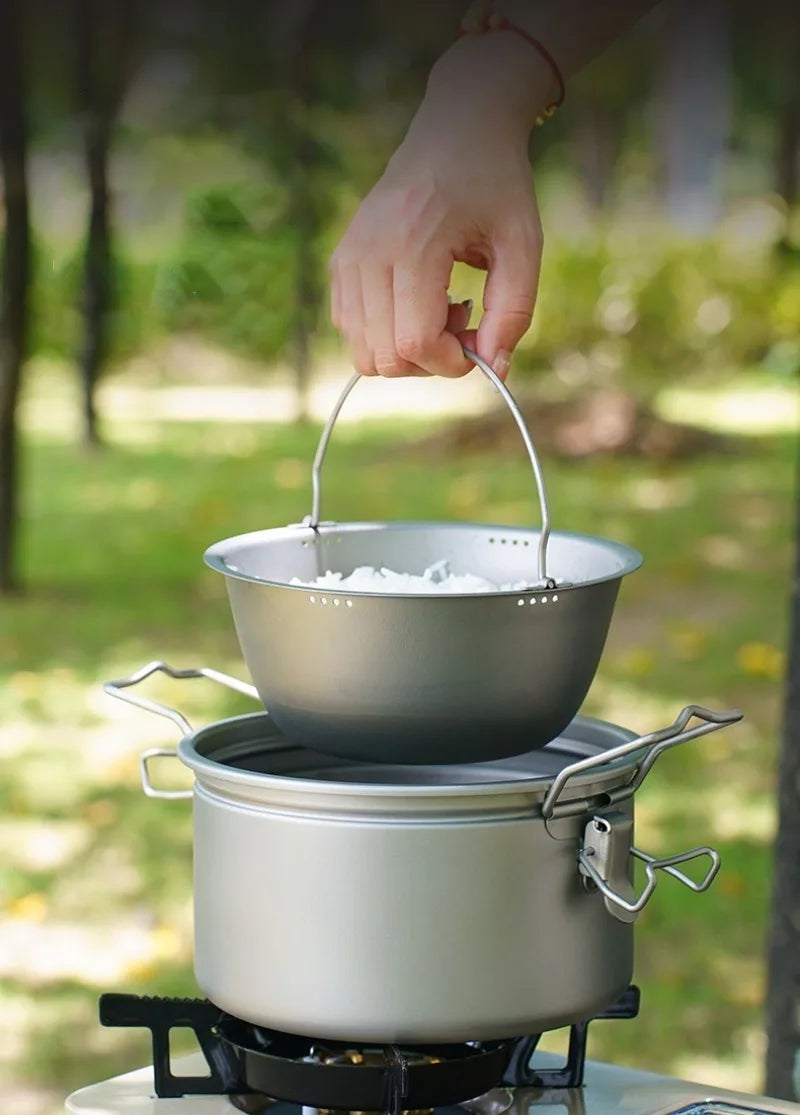 Outdoor Lightweight Titanium Pot Portable Travel Useful Large Capacity Camping Cooking Pot Family Picnic Camp Cooking Supplies