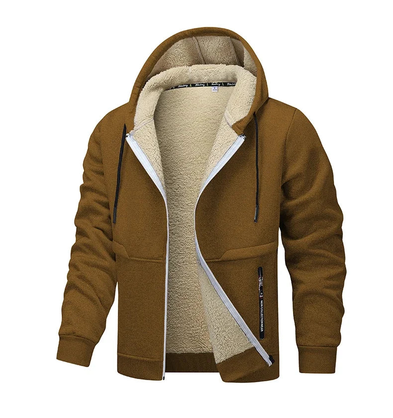 Winter Lambswool Zipper Hoodies Thicken Warm Jacket Men Long Sleeve Sweatshirts Casual Sports Fleece Coats Hooded Man Jackets