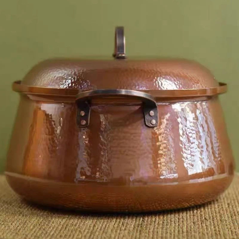Vintage Copper Pot,Exquisite Luster Hot Pot Food Cooking Utensil for Boiling,Simmering and Soup Stewing,With lid Handheld Pots