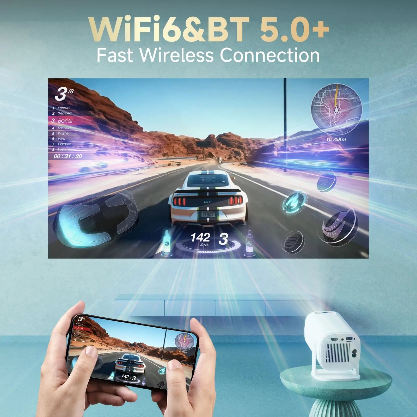 HONGTOP P30PRO Smart Mini Projector Android 14 WiFi6 BT 5.0 Support 4K 1280*720P Smart Home Cinema Outdoor Portable Projector