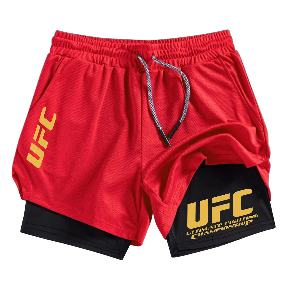 UFC two-in-one men's sports shorts, casual, quick-drying, double-layer breathable, suitable for summer running and fitness