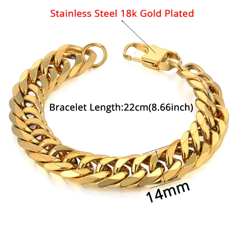 Men's 316L Stainless Steel Male Bracelet Wholesale Gold Silver Color Braclet Chunky Cuban Chain Link Bracelet For Man Jewelry