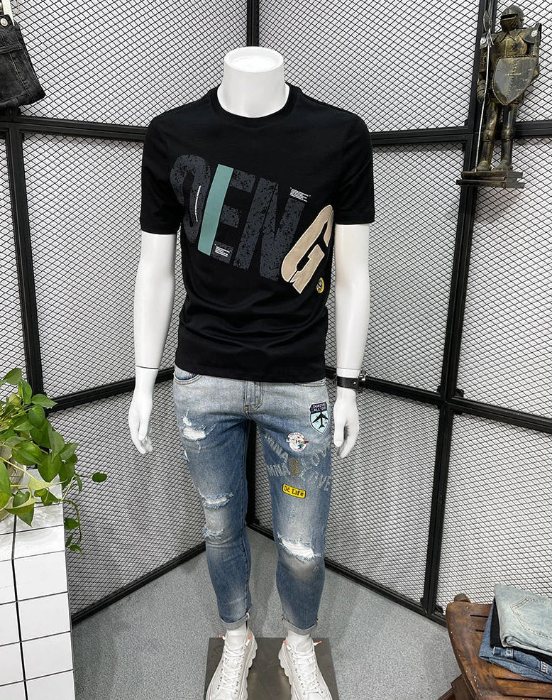 Clothing T Shirt For Men Wholesale Alphabet Man Tee Shirts Graphic Cotton Slim Fit Watercolor Streetwear Kpop Music Xl S Top