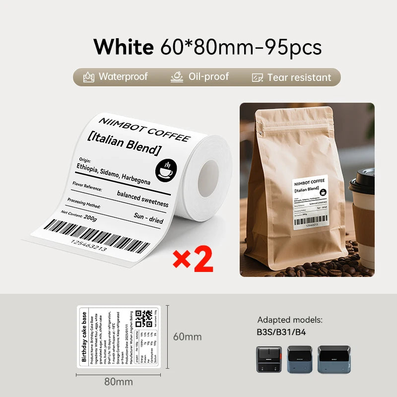 Large Size Labels for Niimbot B4 Label Printer Barcode Price Tag Retail Self-adhesive Stickers for Small Bussiness