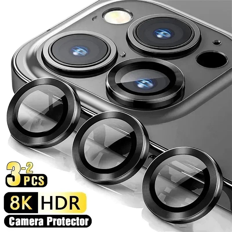 3-2pcs Camera Lens Protector For iPhone 12 13 14 15 Pro Max 13 Mini Metal Ring Protector Glass Camera Lens For iPhone 15 Pro Max