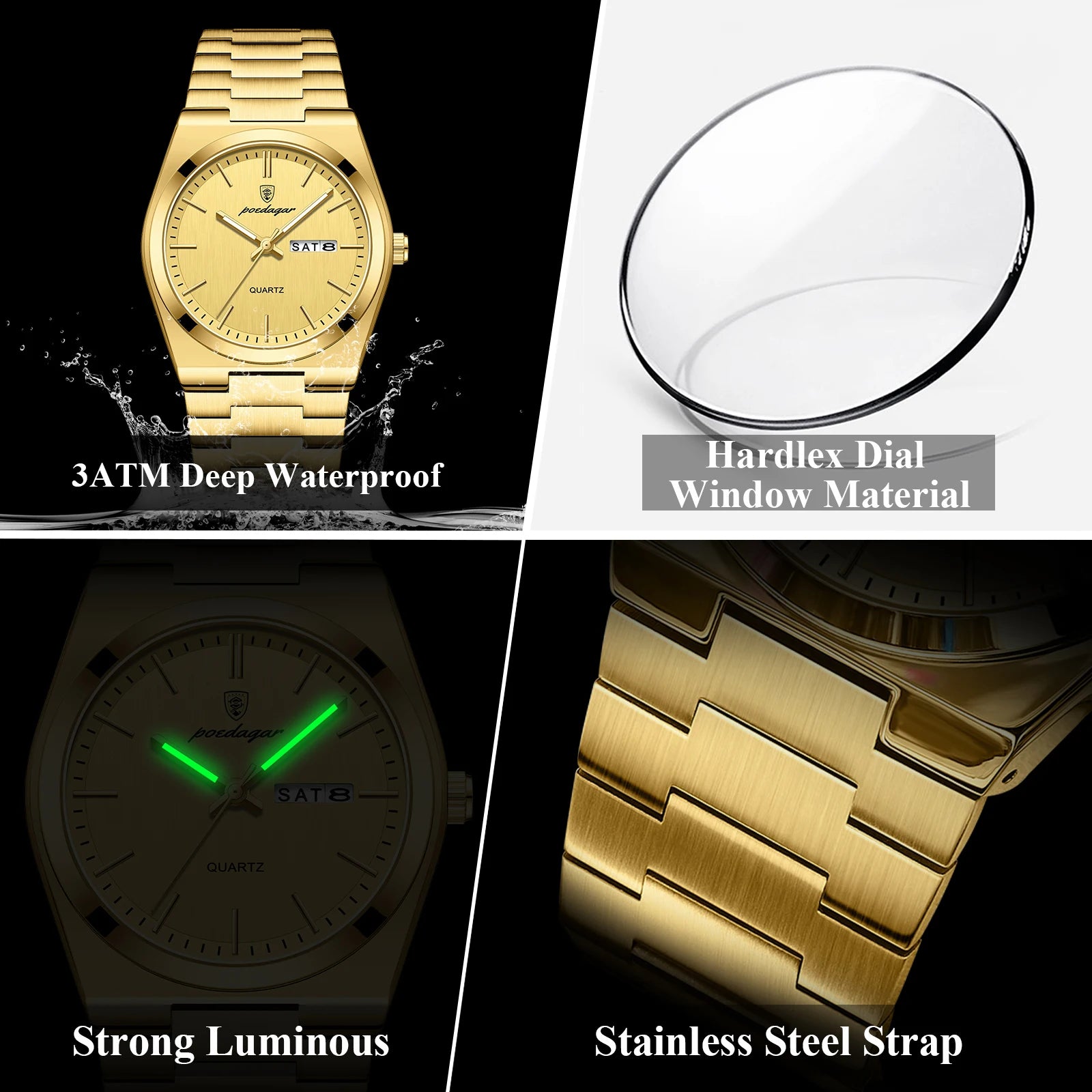 POEDAGAR Fashion Classic Man Watch Waterproof Luminous Date Week Luxury Men Watch Stainless Steel Quartz Business Men's Watches