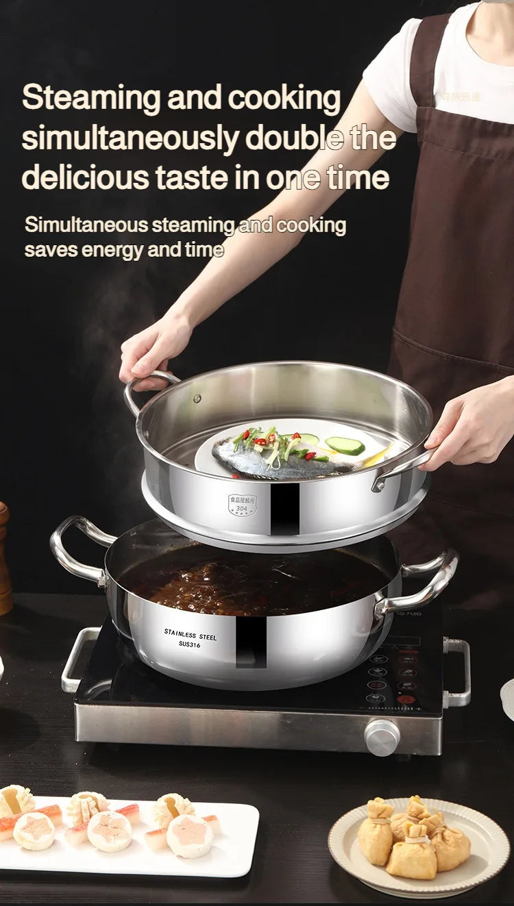 Double-ear Soup Pot Household Thickened 316 Stainless Steel Milk Pot Porridge Pot Small Cooking Pot Steaming Pot Induction