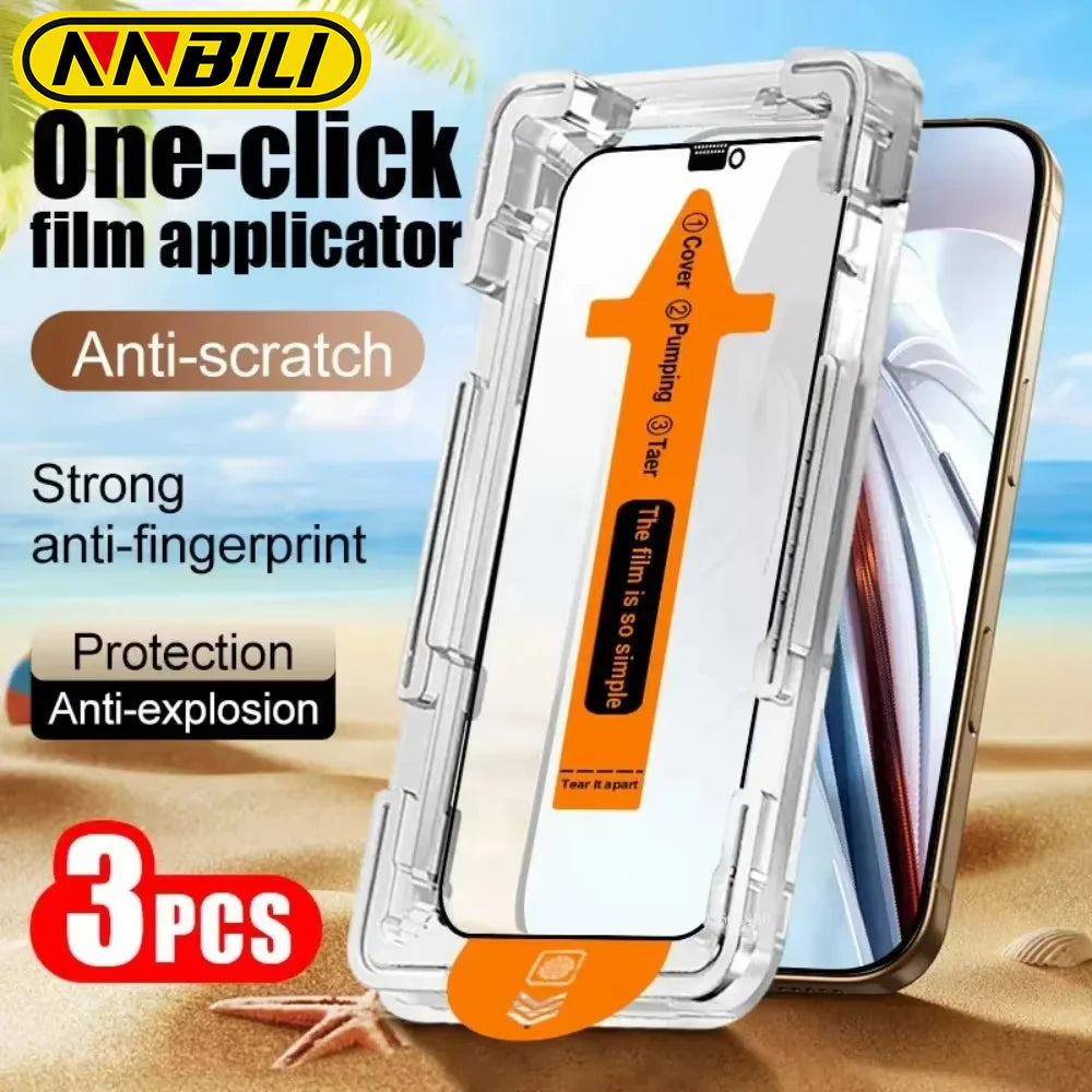 NNBILI 3Pcs Dust free Installation Tempered Glass For iPhone 13 14 16 15 11 12 17 Pro Max 17Air 15 16 14 Plus X Screen Protector