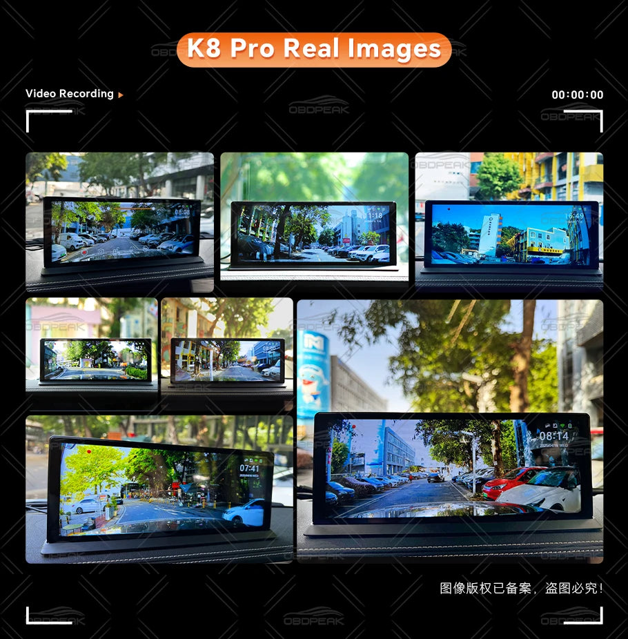 OBDPEAK K8 Pro Front 5K Rear 1080P Dash Cam Camera 11.3" Touch Ai Screen Carplay & Android Auto GPS Navigation Night Vision DVR