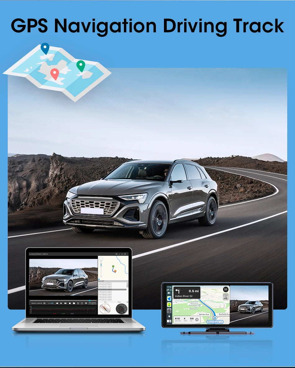 Vtopek 8.1 Inch 2.5K Dash Cam Wireless Carplay Android Auto Car DVR WiFi GPS Navigation Rearview Camera Dashboard Video Recorder