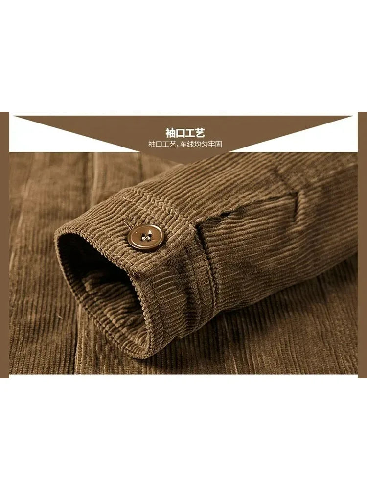 Male Cotton Jackets Padded Warm Loose Parka Coat Corduroy Short Jacket Man Solid Fur Collar Windbreaker Winter Men Fleece Jacket