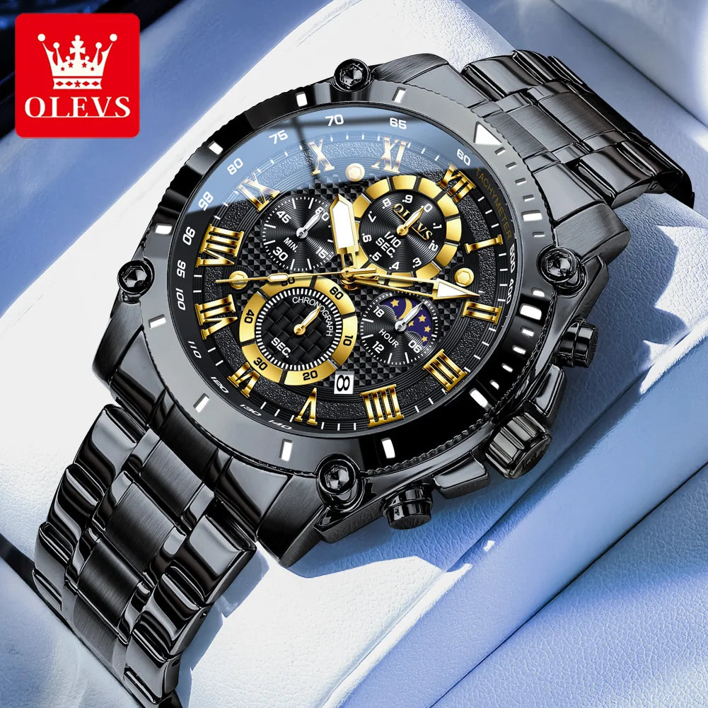 OLEVS 3689 Original Moon Phase Mens Watch Multifunctional Chronograph Quartz Watch  Waterproof Sports Watches For Man Gift Reloj