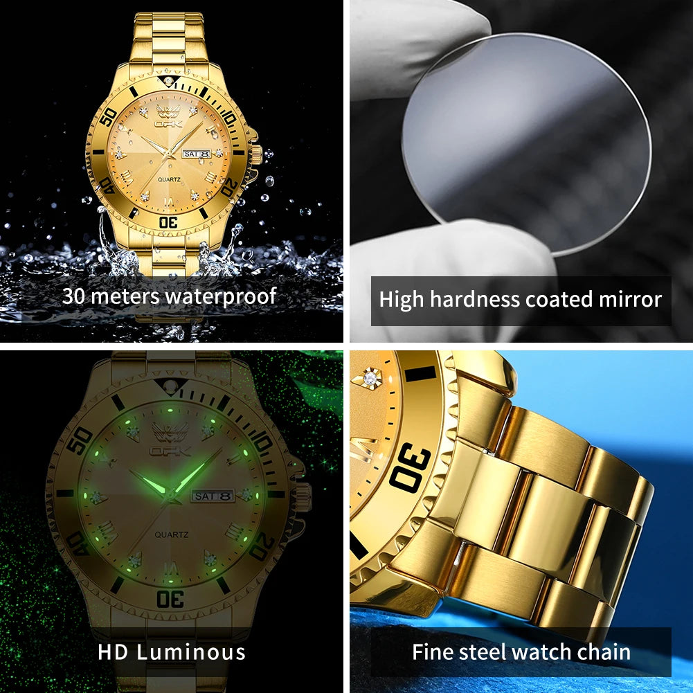 OPK Brand Men's Watches Luxury Gold Wristwatch for Men High-end Waterproof Original Watch 8171