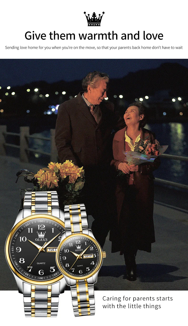 OLEVS 5567 Couple Watches Waterproof Luminous Wristwatch for Lover Date Men‘s and Women's Wristwatch Simple Fashion