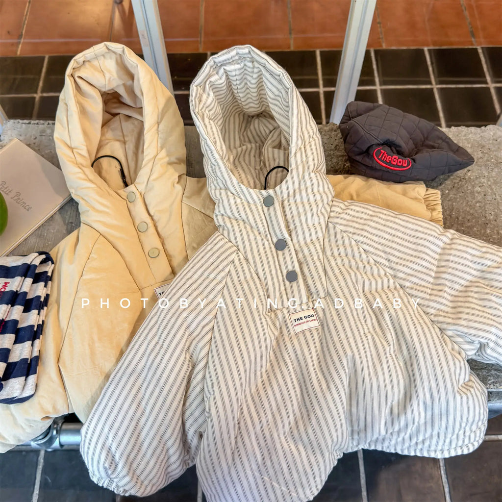 Cotton Clothes 2025 Autumn Winter New Childrens Clothing Korean Style Boys and Girls Fashion Pullover Hooded Cotton Clothes