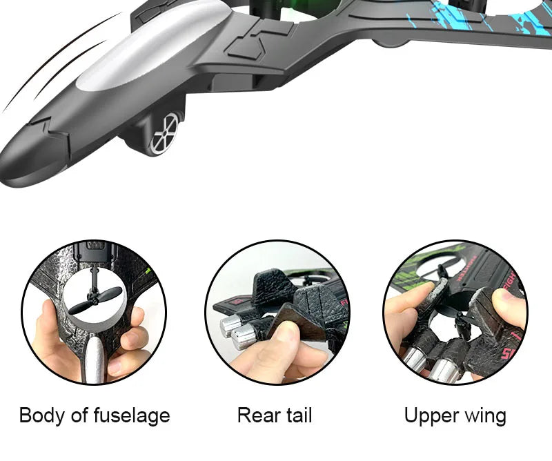 Glider Flying Helicopter RC Hobby Jet Plane 2.4G Stunt Remote Control Foam Fighter Airplane Toy With Light