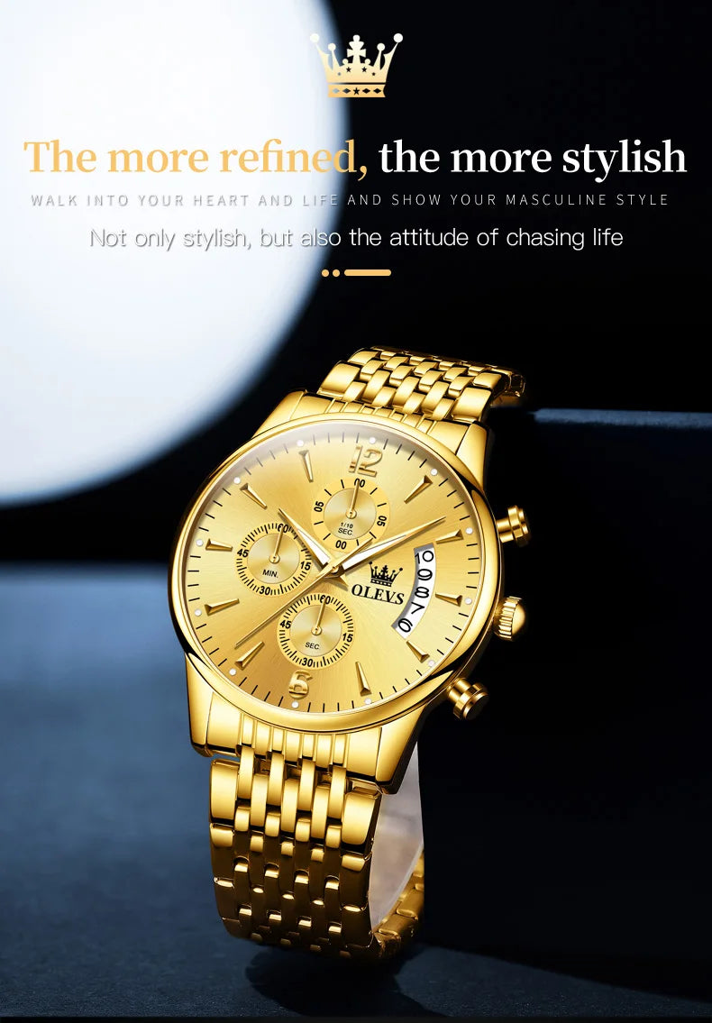 OLEVS Men's Watch Waterproof Luminous Wrist Watch Quartz Stainless Steel Watch for Men Pilot Top Brand Male Watches