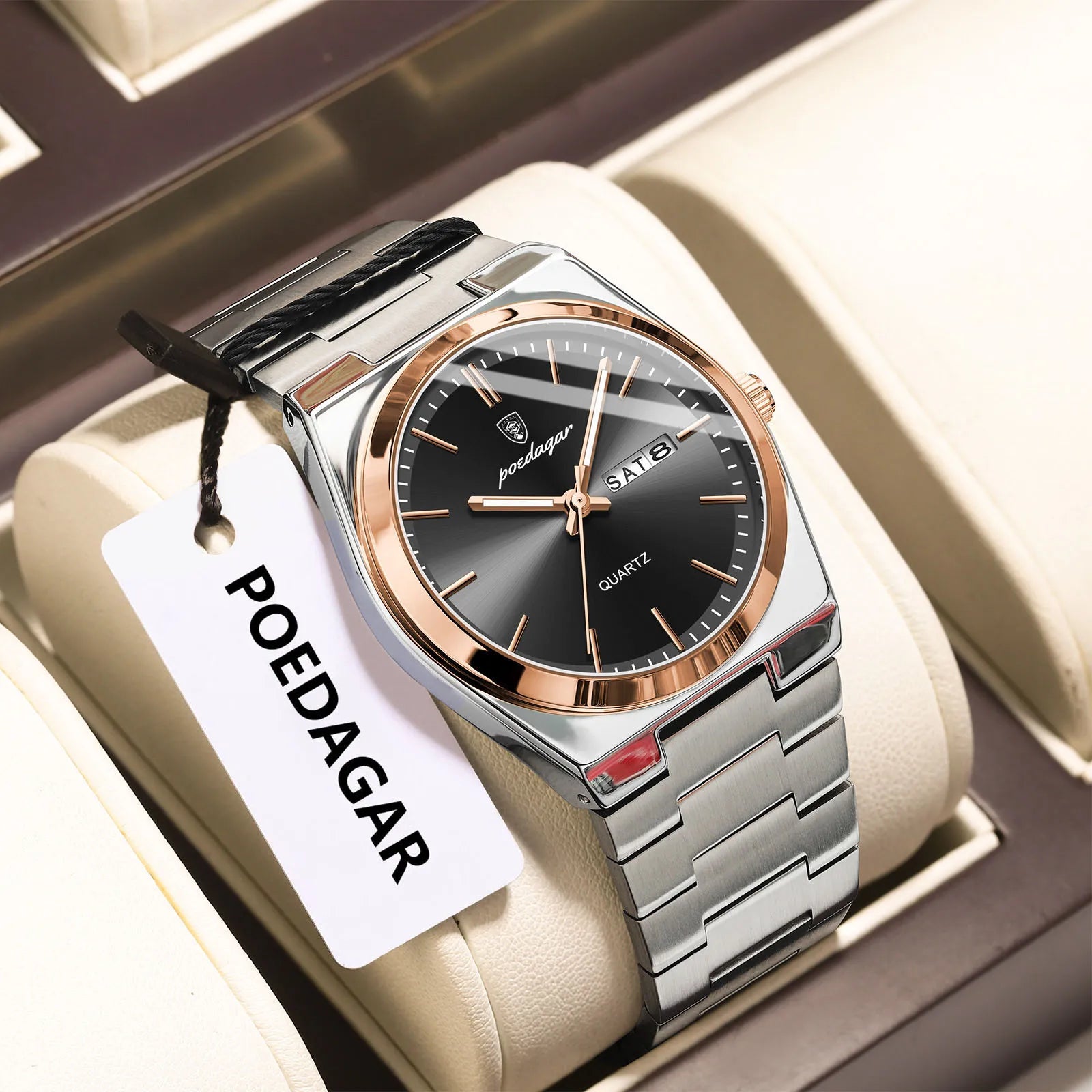POEDAGAR Fashion Classic Man Watch Waterproof Luminous Date Week Luxury Men Watch Stainless Steel Quartz Business Men's Watches