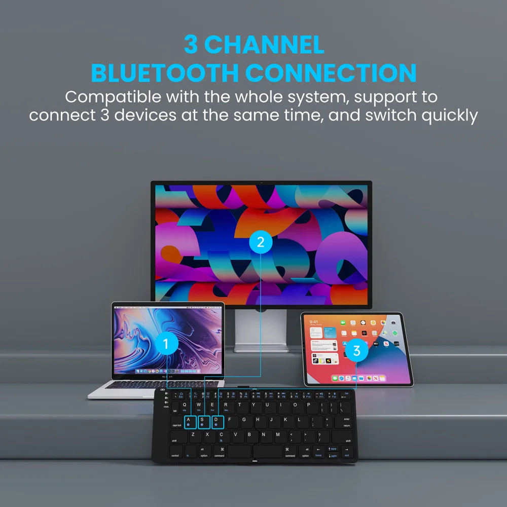 BOW Foldable Bluetooth Keyboard Rechargeable Wireless Keyboard  Folding 2.4G Keyboard for iPhone ipad Laptop Desktop