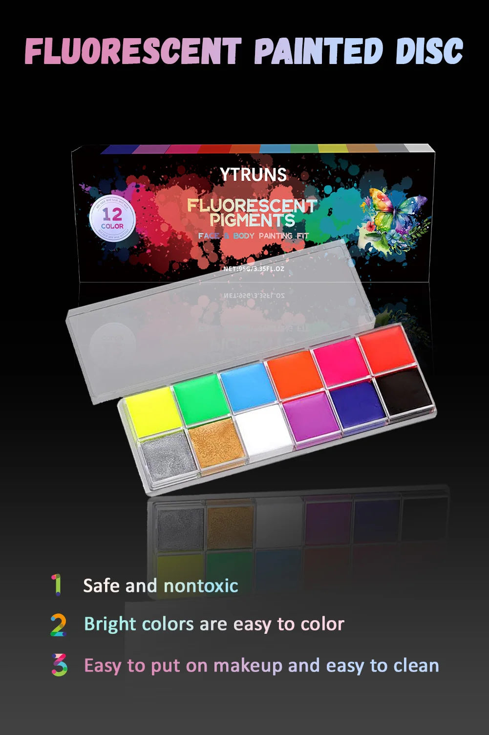 12-Color UV Glow Face and Body Paint Makeup Palette Set - Vibrant, Waterproof, Long-Lasting Halloween, Cosplay and Costume Makeu
