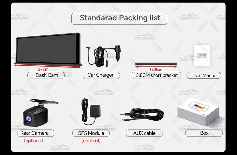 OBDPEAK K8 Pro Front 5K Rear 1080P Dash Cam Camera 11.3" Touch Ai Screen Carplay & Android Auto GPS Navigation Night Vision DVR