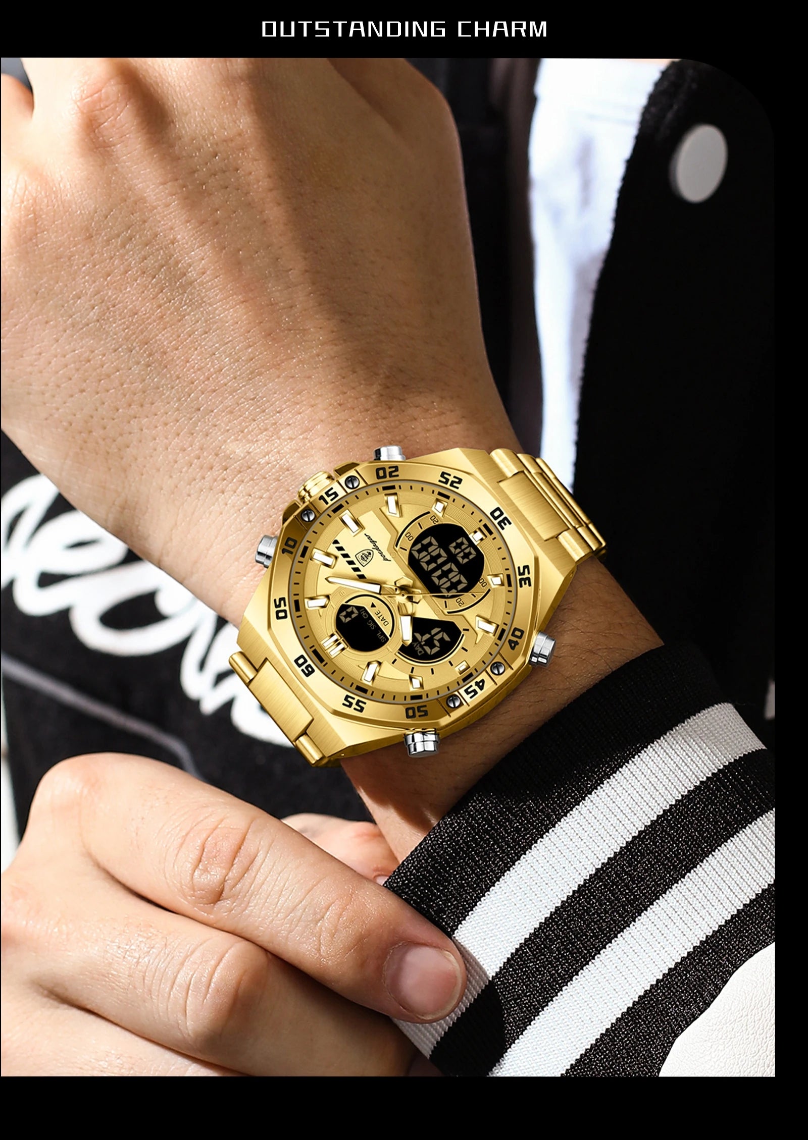 POEDAGAR New Men Clock LED Luminous Waterproof Week Date Military Man Wristwatch Electronic Stainless Steel Quartz Men's Watches