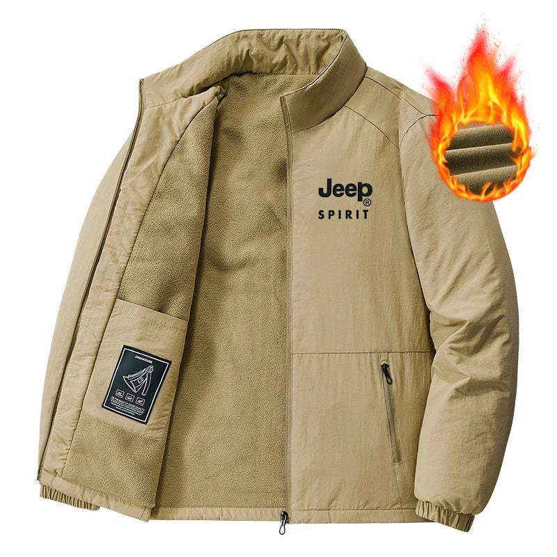 Jeep Spirit Men's Jacket for Spring and Autumn Leisure Stand Collar Fashion Warm Windproof Solid Color Coat