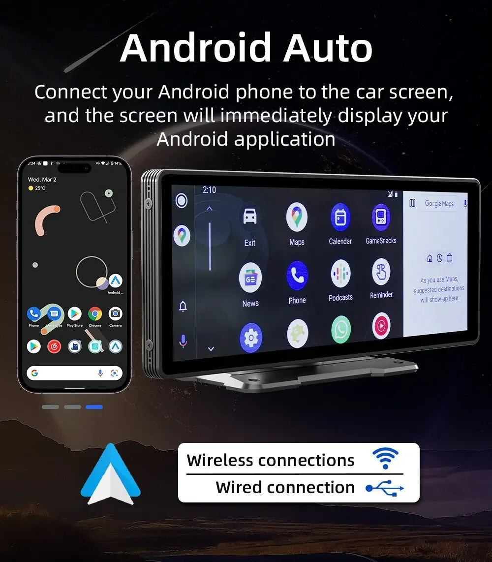 Universal 10.26" Screen Carplay Car Radio Multimedia WIFI Video Player Wireless Carplay Screen+12LED Camera for Apple or Android