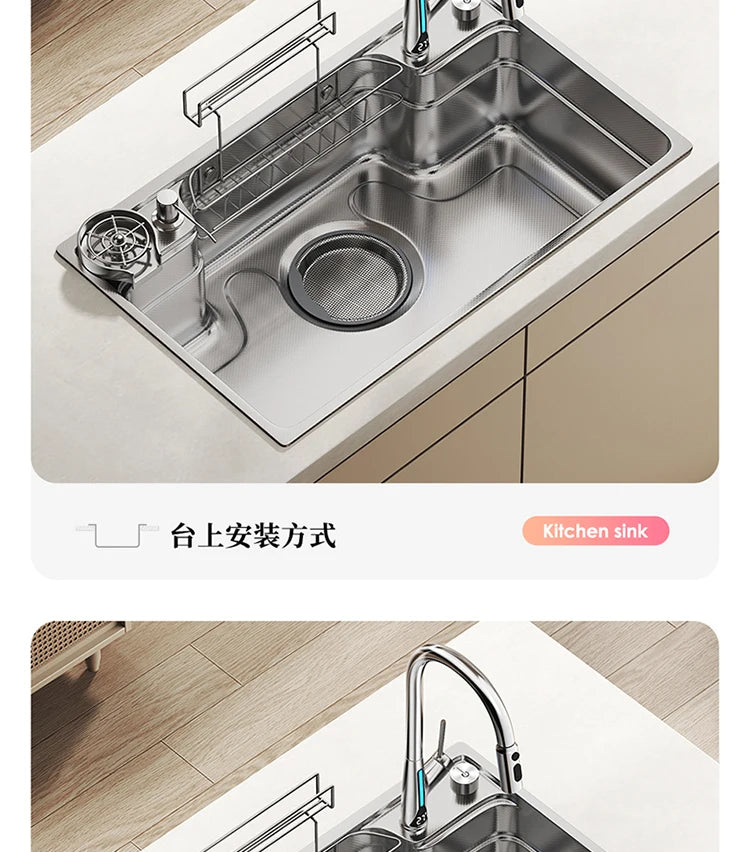 Household Sink, Made Of 304 Stainless Steel, With A Large Single Sink And Integrated Molding