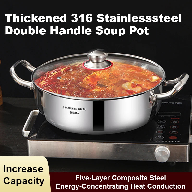 Double-ear Soup Pot Household Thickened 316 Stainless Steel Milk Pot Porridge Pot Small Cooking Pot Steaming Pot Induction