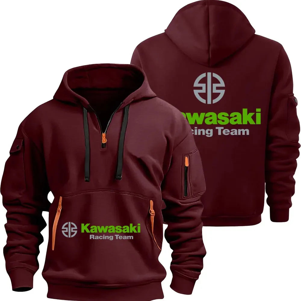 Kawasaki Motorcycle Racing Team Men Half Zipper Hoodie Spring Autumn Male Sweatshirt 2025 New Fashion Pullover Clothes Tops