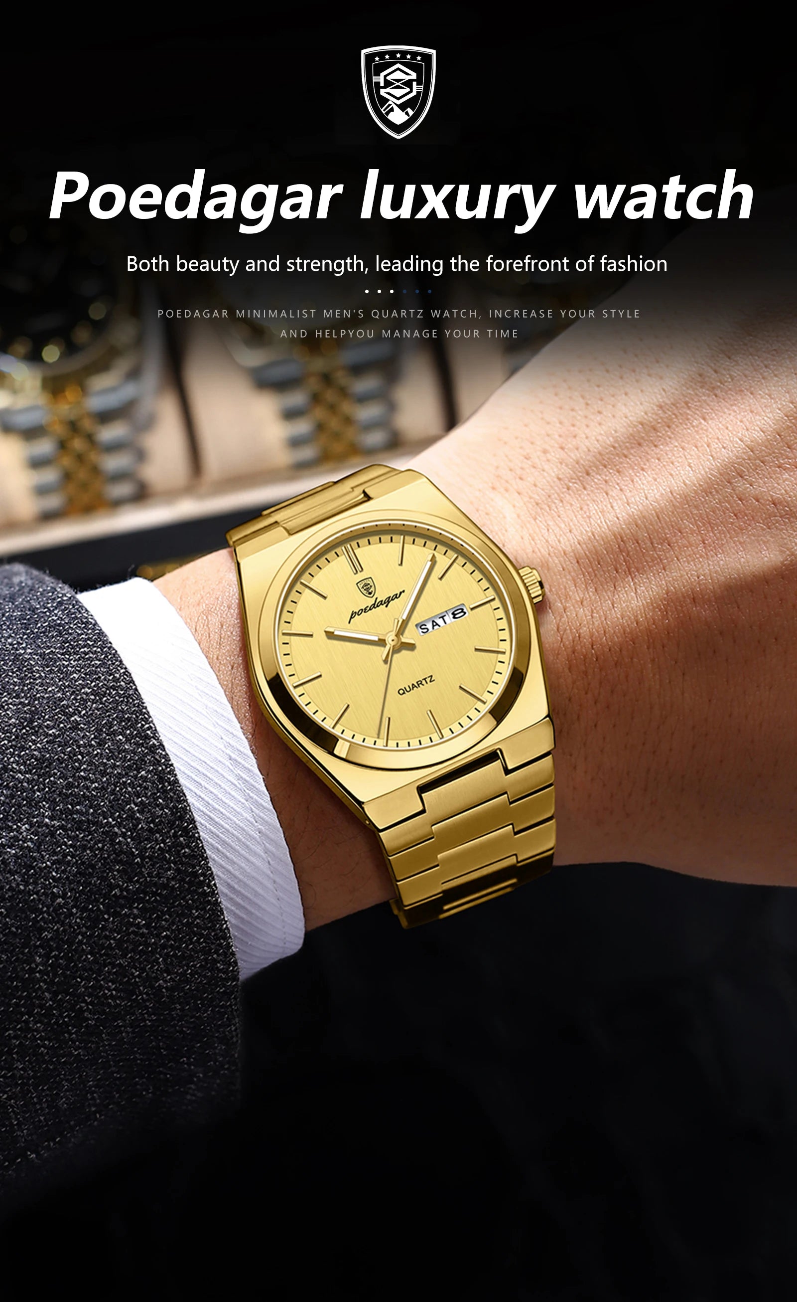 POEDAGAR Fashion Classic Man Watch Waterproof Luminous Date Week Luxury Men Watch Stainless Steel Quartz Business Men's Watches