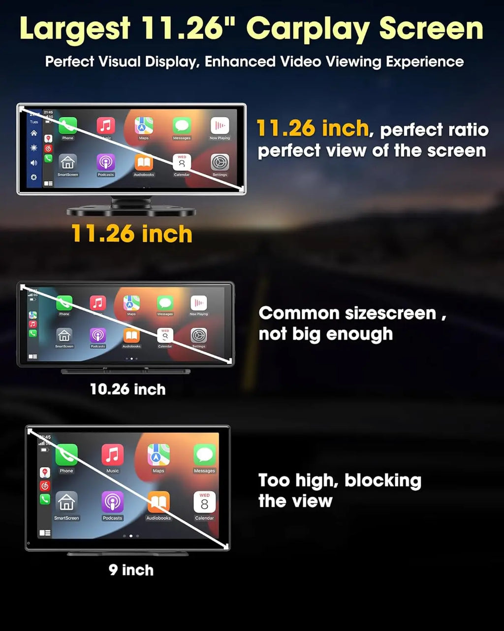 7/10.26"/11 26" Dash Cam 4K Car DVR Wireless Carplay Android Auto Ai Screen 1080P Camera GPS Navigation Video Recorder Bluetooth