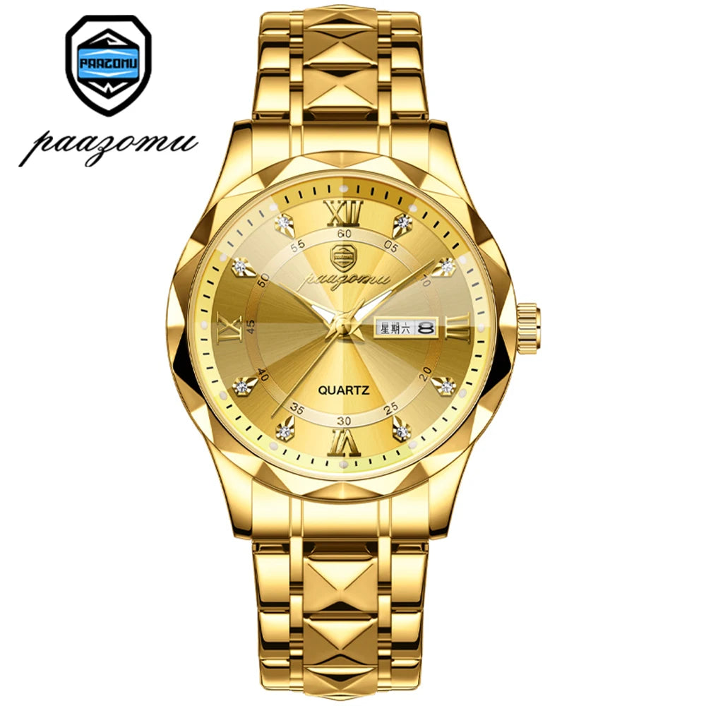 PENGAGAR Top Brand Luxury Man Wristwatch Waterproof Luminous Date Week Men Watches Stainless Steel Quartz Men's Watch Male reloj