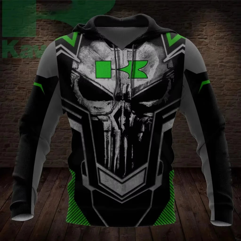 Men's Hoodie Kawasaki Hoodie Motorcycle Uniform Sportswear Racing Men's Cycling Jersey 3D Printed Three-dimensional Pattern