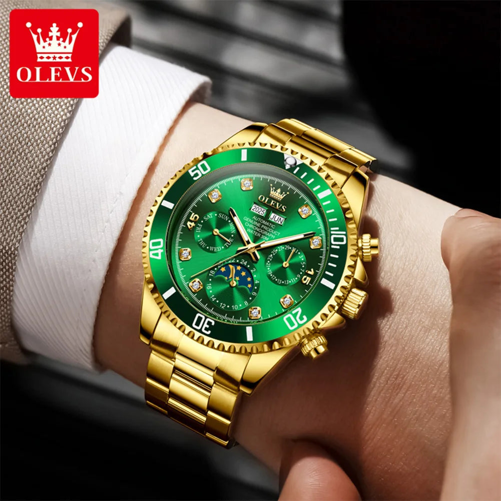 OLEVS 6729 Automatic Watch Man 24 Hour Moon Phase Mechanical Watch For Men Luxury 30M Waterproof Luminous Date Men's Wristwatch