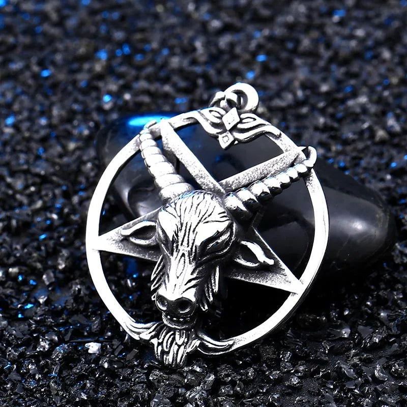 BEIER New Stainless steel  Pentagram Pan God Skull Goat Head Pendant Necklace Occult Metal Vintage for Man BP8-342