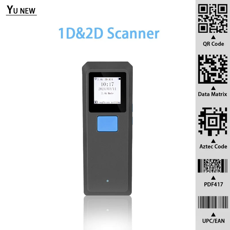 Mini Bluetooth Portable 1D 2D Barcode Scanner with Display Can Store data Easy to Operate connect  Mobile Phone or Laptop
