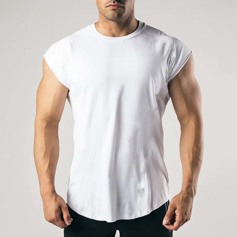 Plain Mens Workout Muscle Clothing Gym Bodybuilding Fitness Sport T-shirt Cotton Breathable Small Sleeve Casual Hip Hop Shirts
