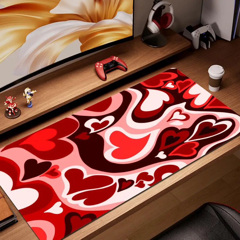 Coffee Love Heart Gaming Accessories Laptop Mousepad Rubber Anti-skid Keyboard Mat Computer Offices Game Desk Mat Pink Mousepad