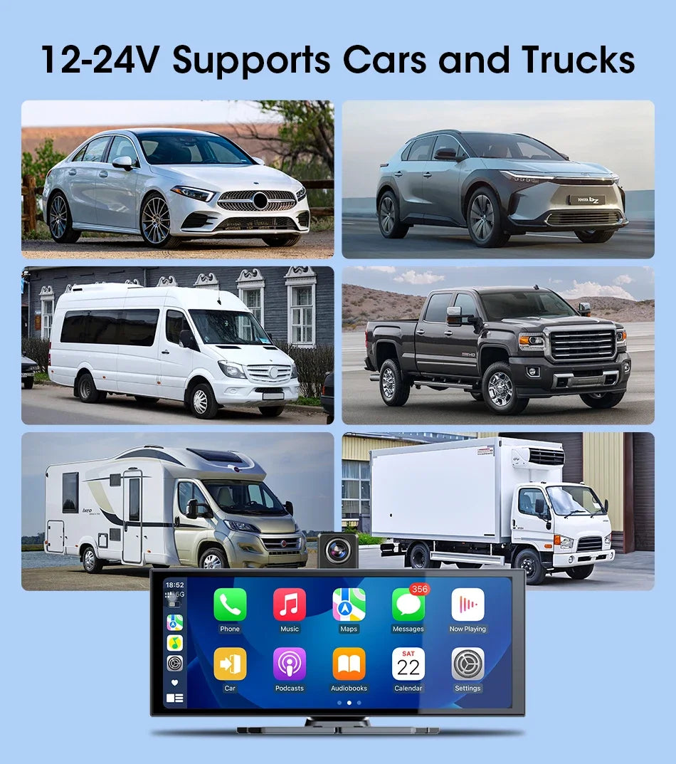 Srnubi Universal 11.26” Car DVR Wireless Carplay Android Auto 4K Front 1080P Rear Camera Dashcam GPS Navi Dashboard 24H Parking