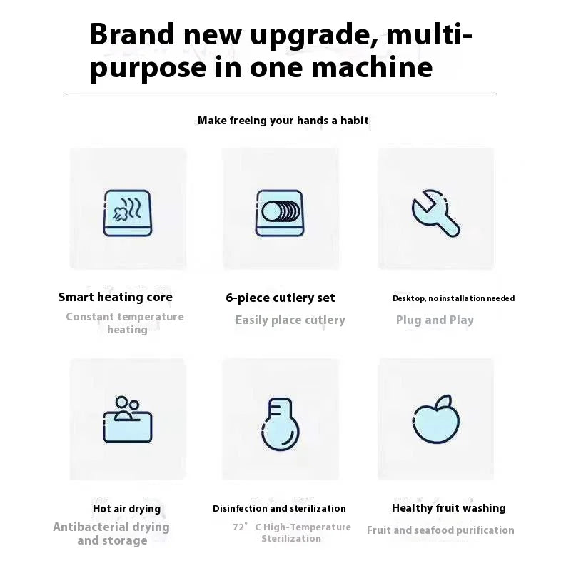 Household Automatic Dishwasher Installation Free Small Desktop Drying Integrated Anti-virus Sterilizing Intelligent Dish Washer