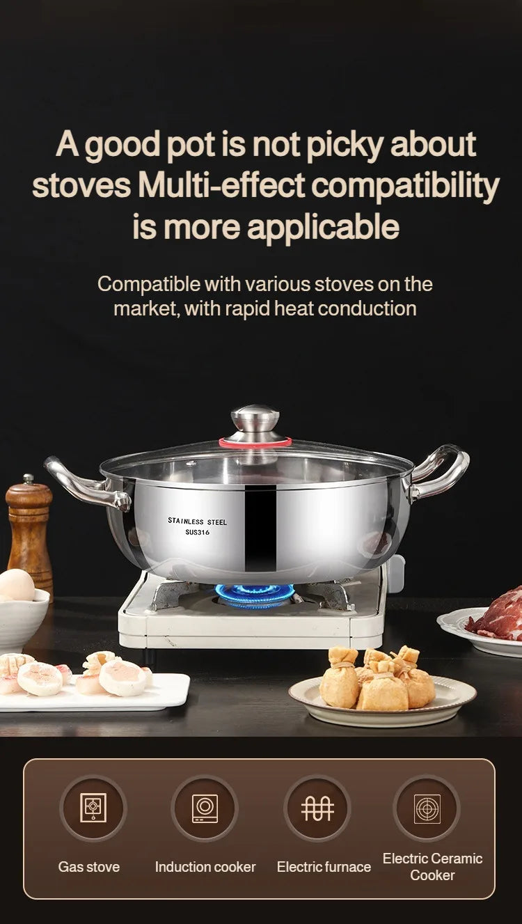 Double-ear Soup Pot Household Thickened 316 Stainless Steel Milk Pot Porridge Pot Small Cooking Pot Steaming Pot Induction