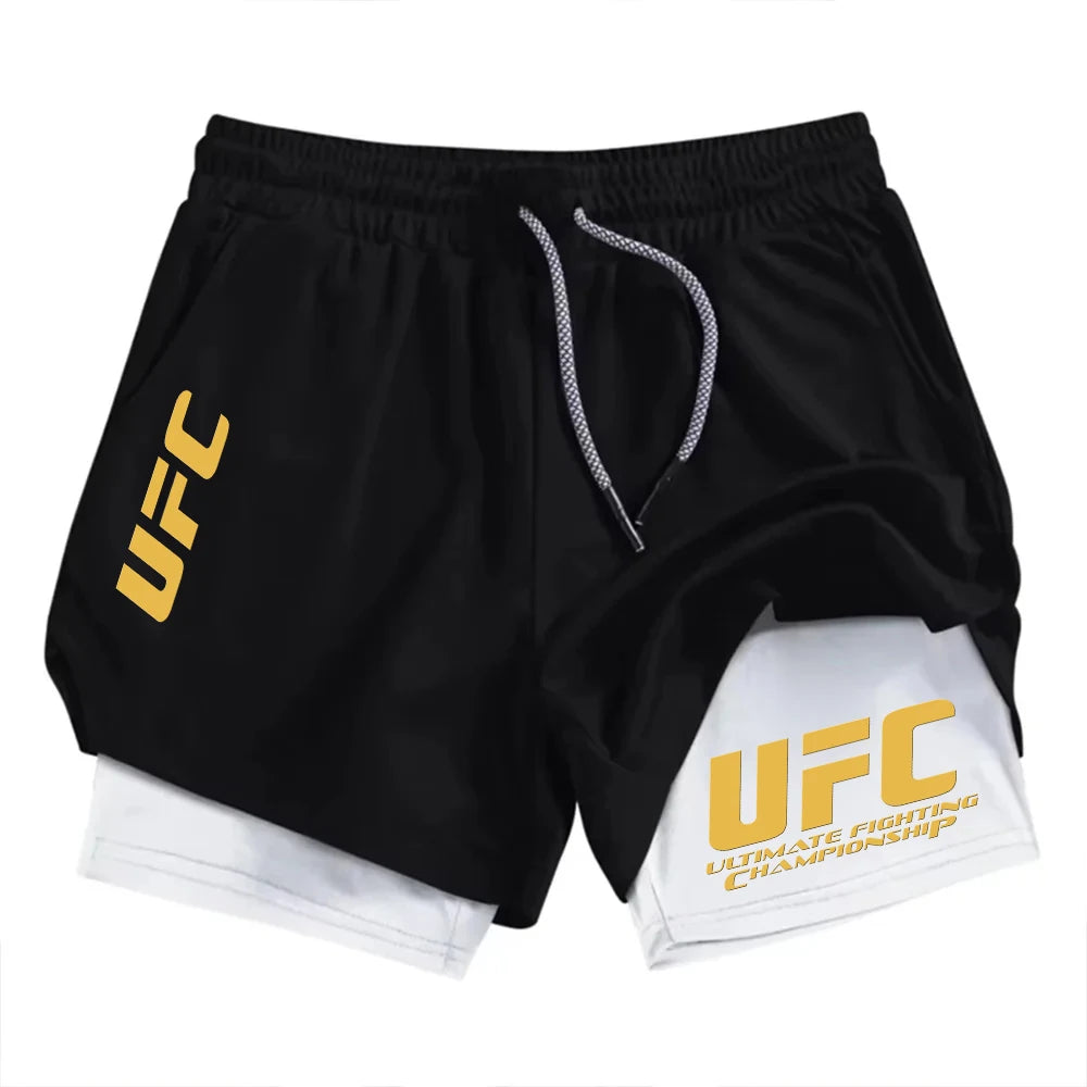 UFC two-in-one men's sports shorts, casual, quick-drying, double-layer breathable, suitable for summer running and fitness