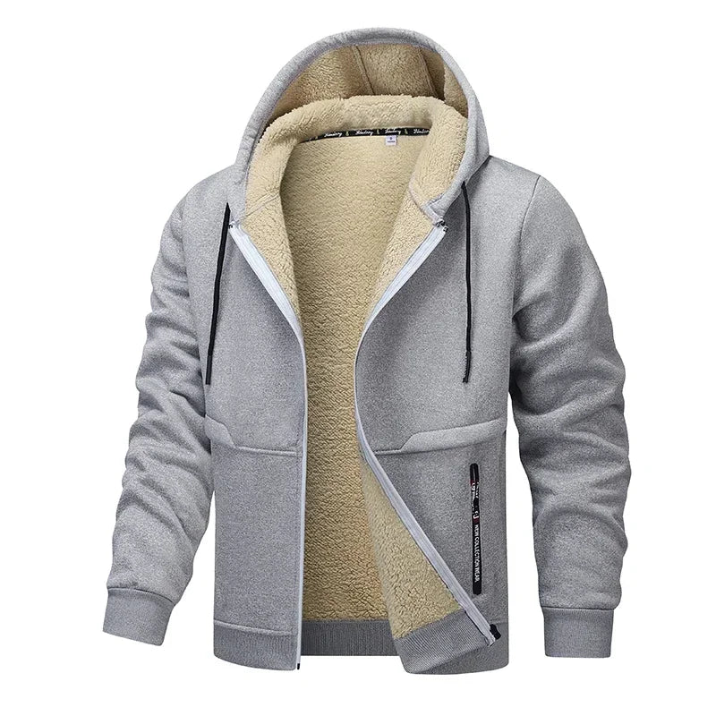 Winter Lambswool Zipper Hoodies Thicken Warm Jacket Men Long Sleeve Sweatshirts Casual Sports Fleece Coats Hooded Man Jackets