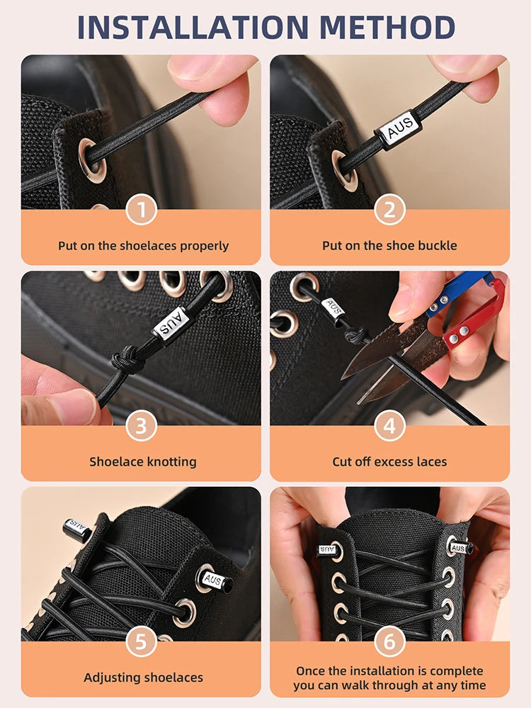 No Tie Shoe Laces Cylindrical buckle Black White Fashion Without Ties Elastic Laces Sneaker Kids Adult