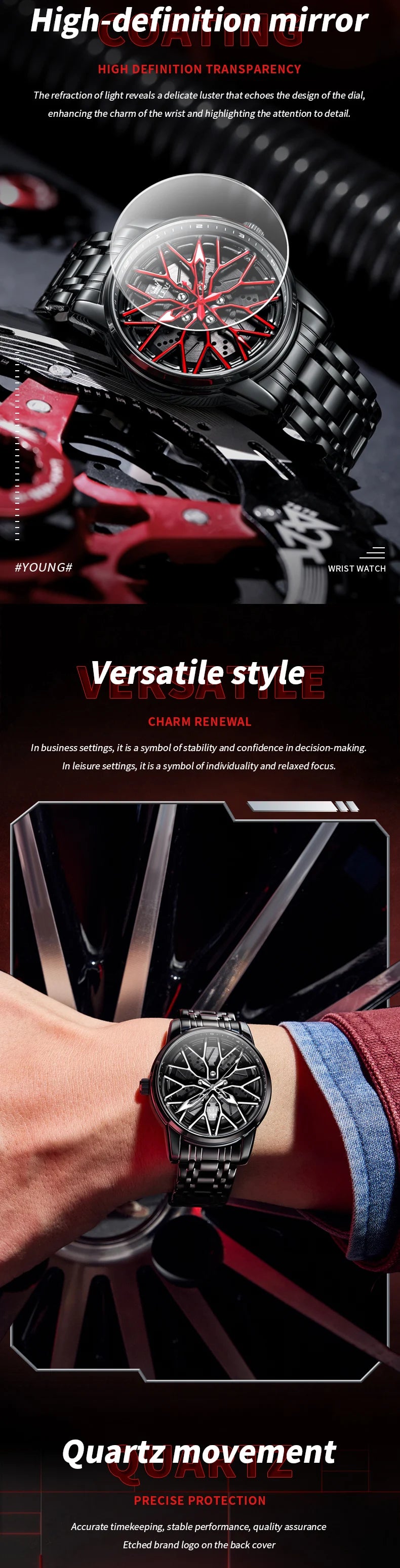 OLEVS 3701 Mens Watch Rotatable Wheel Hub Dial Fashion Quartz Watch Waterproof Luminous Stainless Steel Watches For Man Original